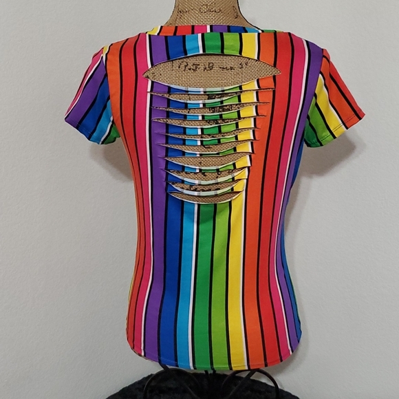 LOVE V neck s/s rainbow of bright colors size XL NWT EUC - Picture 3 of 11